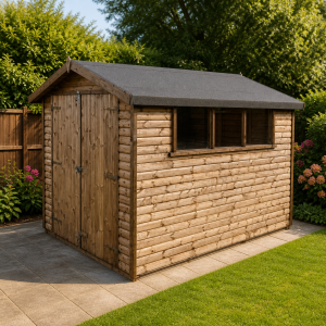 Sutton 10' x 7' Log Lap Shed Double Doors – Delivered & Installed