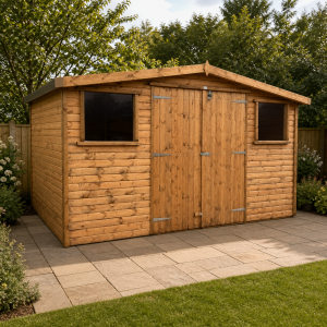Bransdale 12' x 8' Log Lap Shed Light Oak – Delivered & Installed