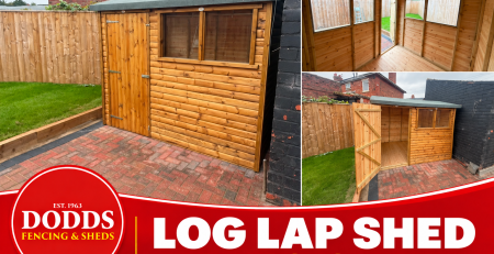 8ft x 6ft log lap shed in Light Oak with exterior and interior views