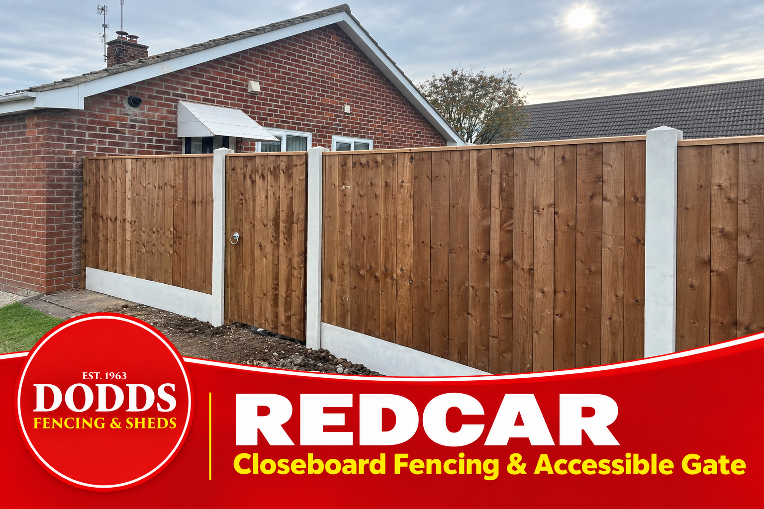 Closeboard garden fencing with concrete posts and an accessible gate in Redcar