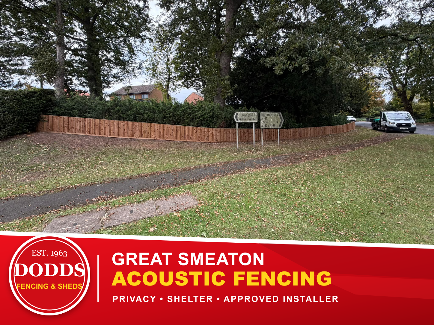 Acoustic fencing supplied by Dodds beside a road in Great Smeaton